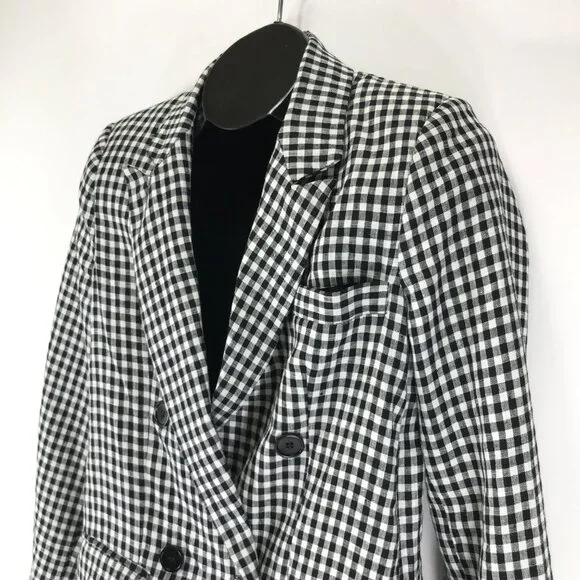 Reformation Rae Gingham Check Double Breasted Blazer Women's Small Linen Career